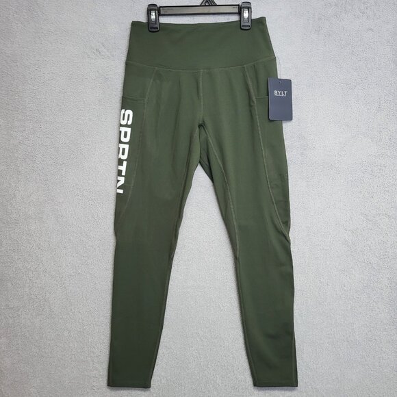 BYLT Leggings Womens Medium Green Essential Legging Mid Rise Side Pockets SPRNT - Picture 1 of 13